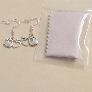 Handcrafted Apple Hearts Teacher Vibes Silver Dangle Earrings New